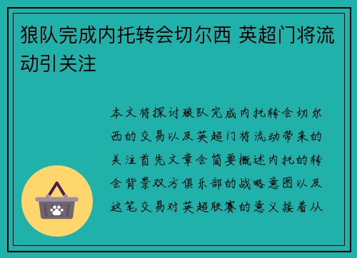 狼队完成内托转会切尔西 英超门将流动引关注